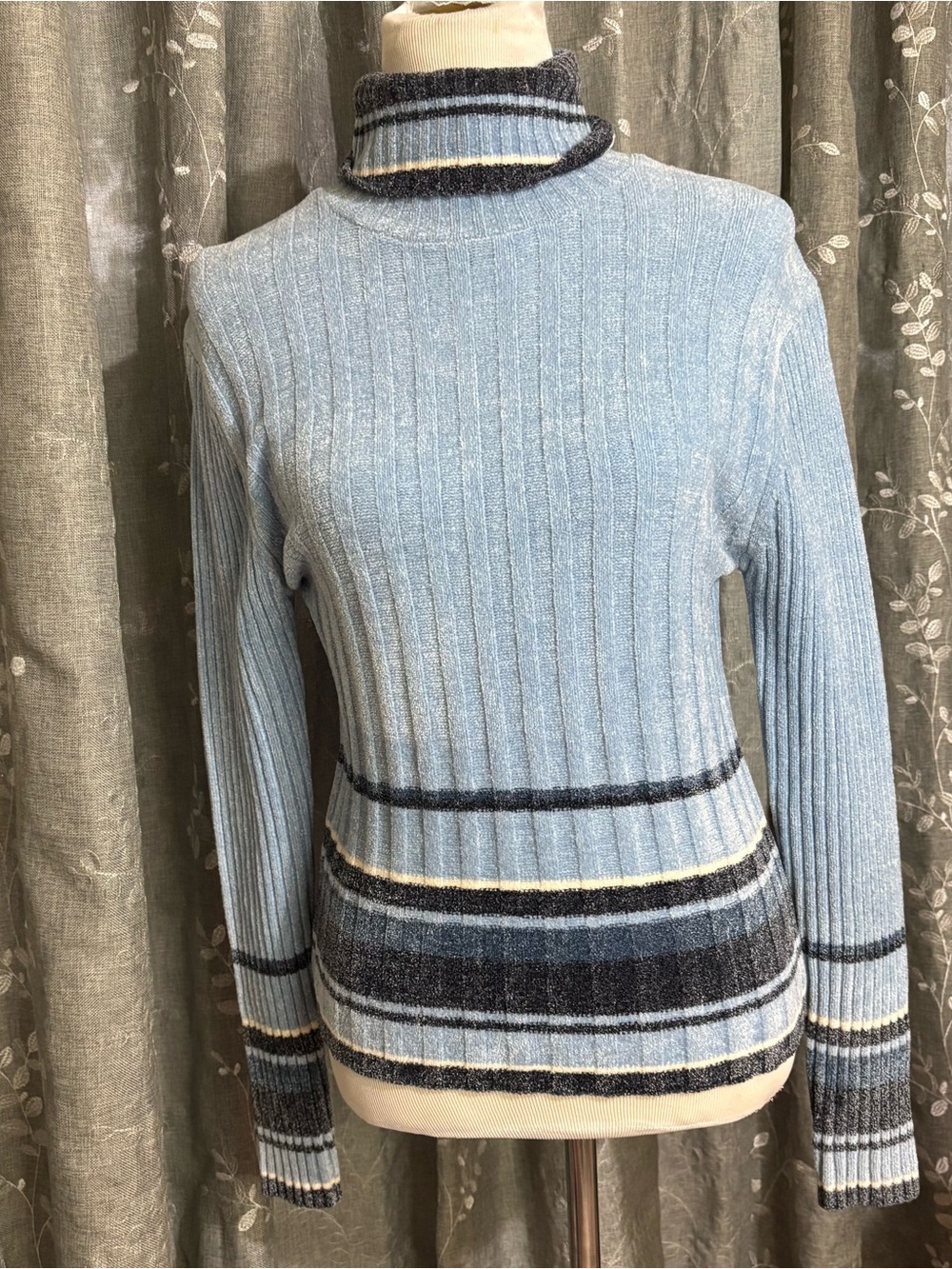 Vintage Y2K GAS Sweaters Striped Ribbed Turtleneck L